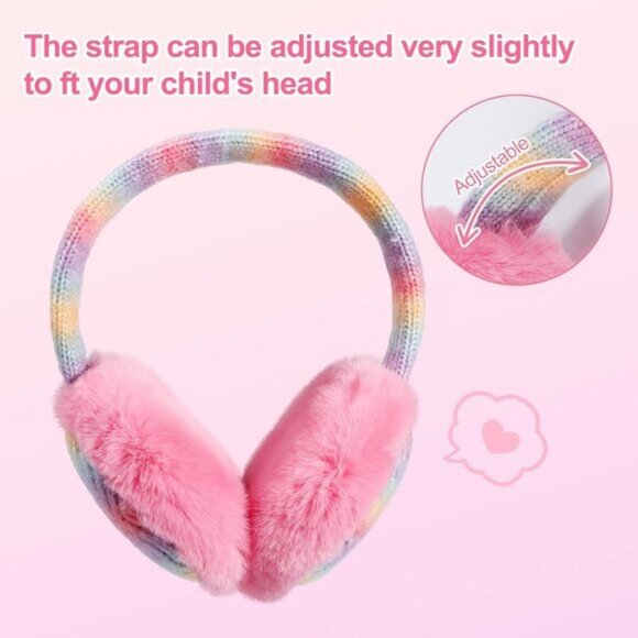 ⚡Kid Rainbow Pink Knitted Rainbow Winter Outdoor Plush Adjustable Warm Ear Muffs - Picture 5 of 7